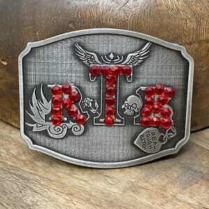 RTB Real Tough B itch Belt Buckle Red Bling New in Box Skull Biker Babe Wings